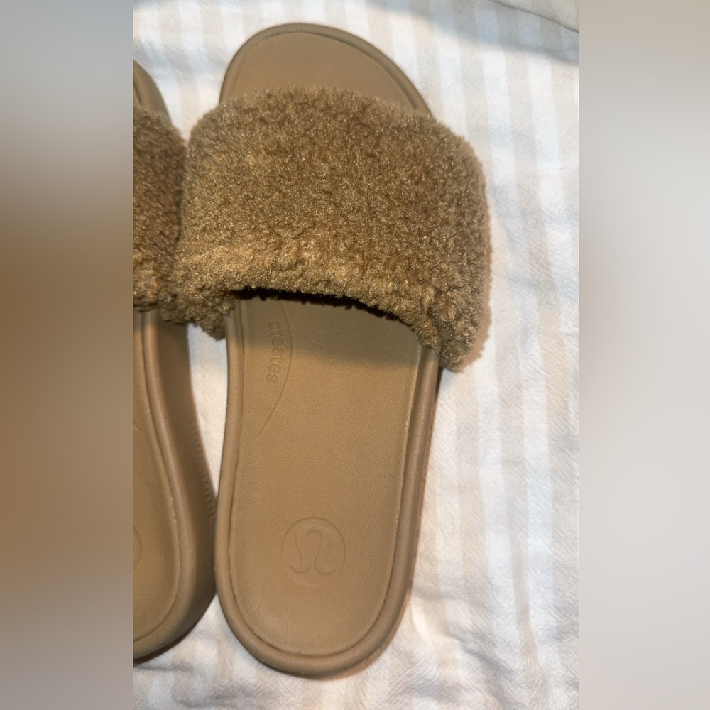 Lululemon Athletica Brown Faux-Sherpa Slide Sandals - Picture 6 of 8